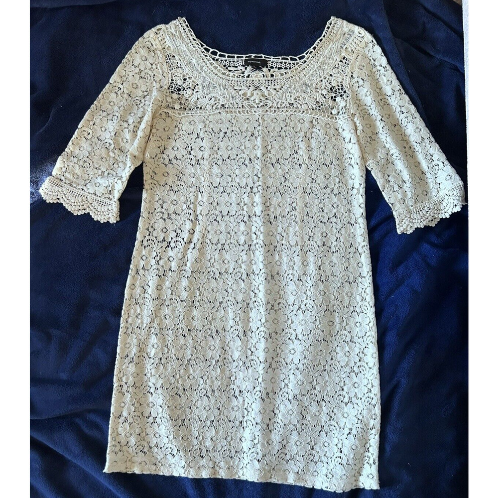 Spense Ivory Lace Floral Dress Sheath 3/4 Sleeve Size 8 Ivory Cover Up
